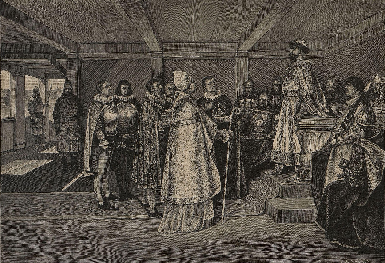 Папский нунций подносит князю Даниилу Романовичу Галицкому королевскую корону
